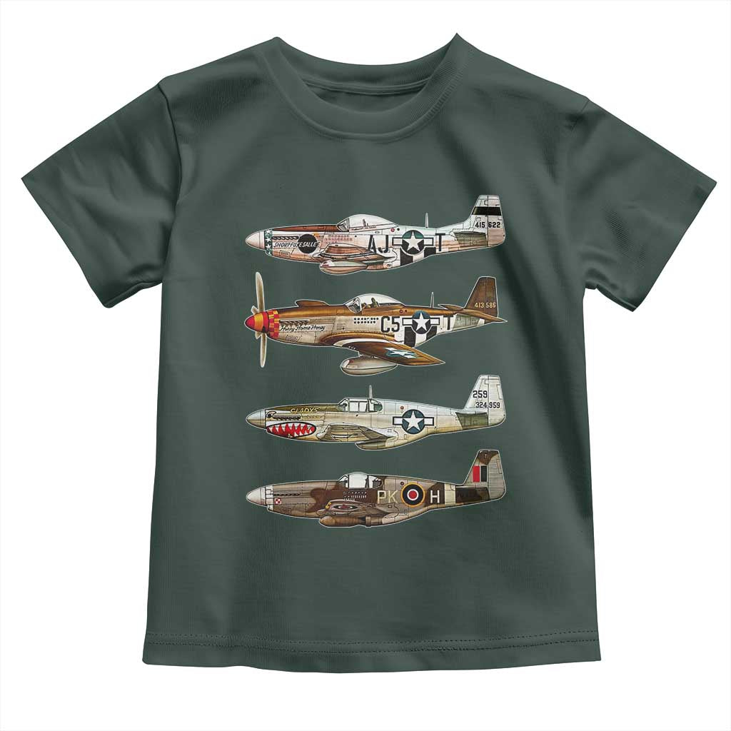 WW2 Warplanes B-17 P51 Toddler T Shirt Vintage WWII Fighter Planes Iconic Military Aircraft TS02 Dark Forest Green Print Your Wear