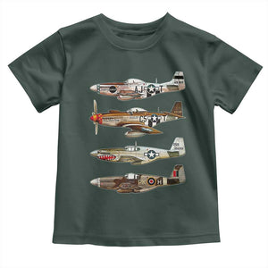 WW2 Warplanes B-17 P51 Toddler T Shirt Vintage WWII Fighter Planes Iconic Military Aircraft TS02 Dark Forest Green Print Your Wear