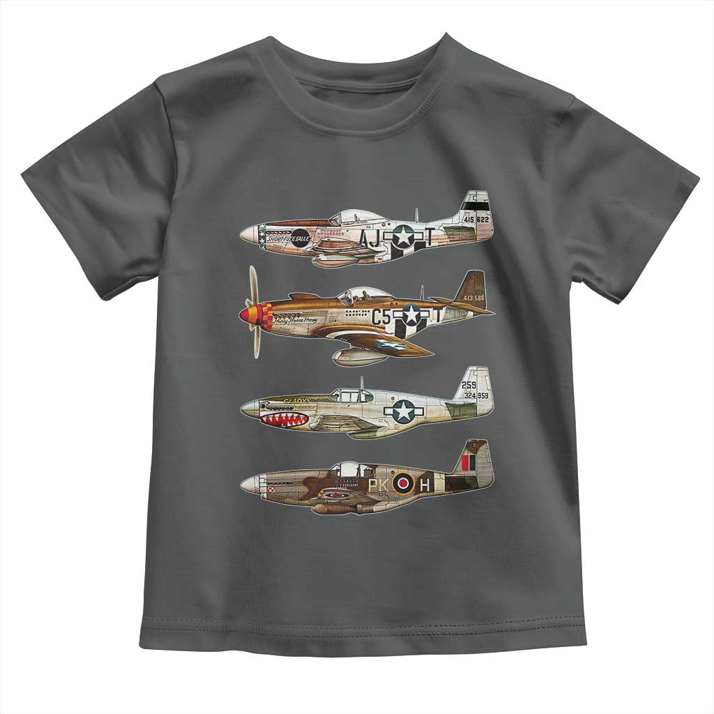 WW2 Warplanes B-17 P51 Toddler T Shirt Vintage WWII Fighter Planes Iconic Military Aircraft TS02 Dark Heather Print Your Wear