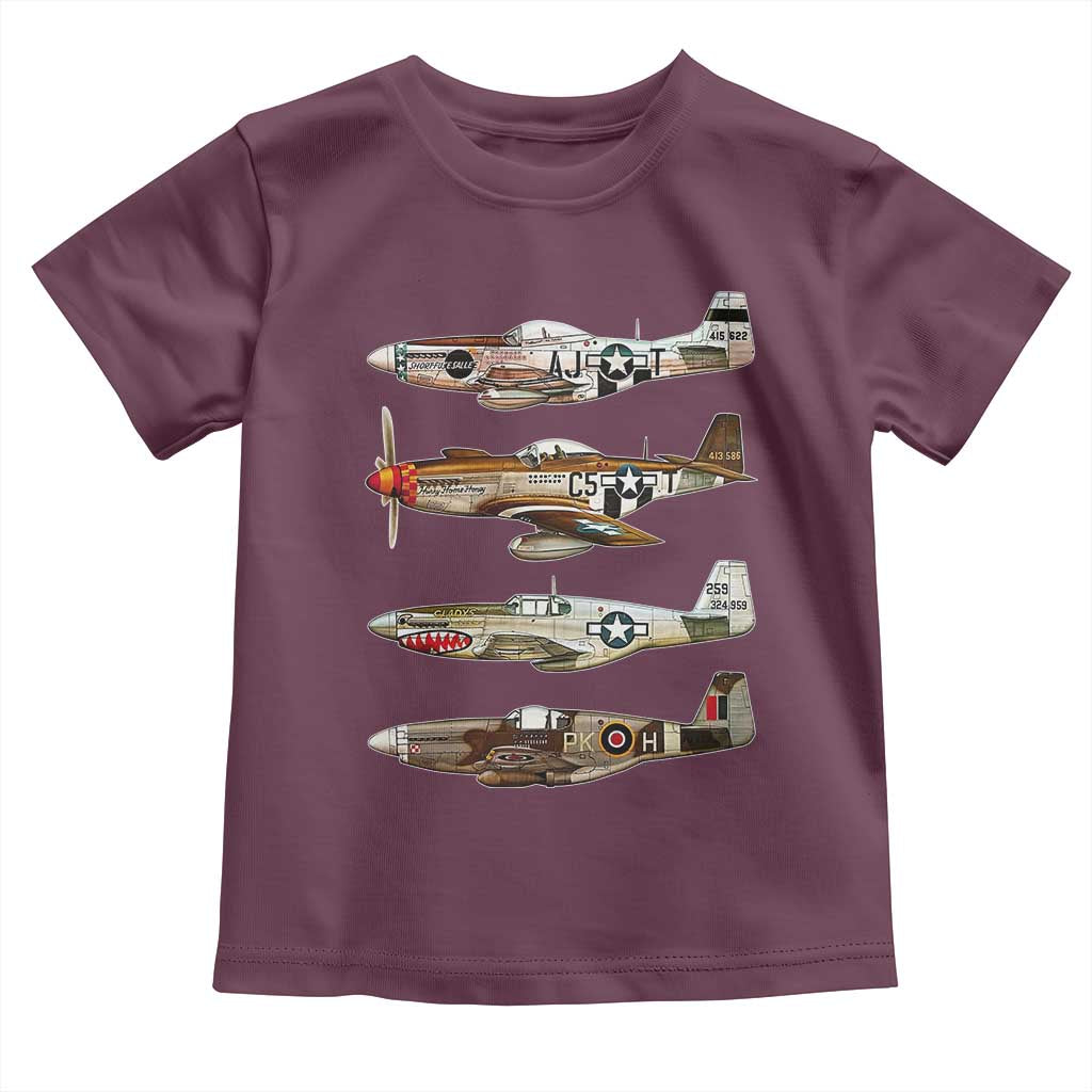 WW2 Warplanes B-17 P51 Toddler T Shirt Vintage WWII Fighter Planes Iconic Military Aircraft TS02 Maroon Print Your Wear