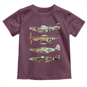 WW2 Warplanes B-17 P51 Toddler T Shirt Vintage WWII Fighter Planes Iconic Military Aircraft TS02 Maroon Print Your Wear