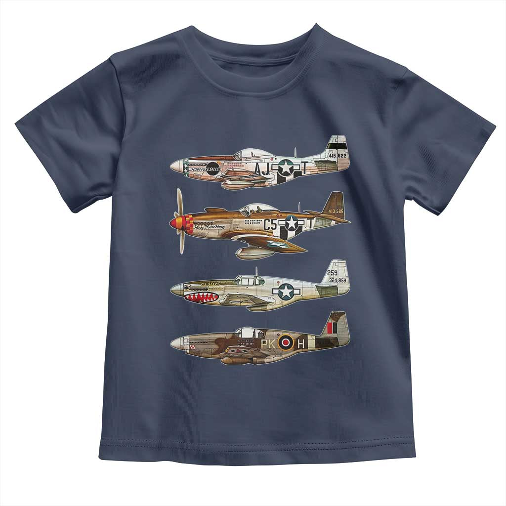 WW2 Warplanes B-17 P51 Toddler T Shirt Vintage WWII Fighter Planes Iconic Military Aircraft TS02 Navy Print Your Wear