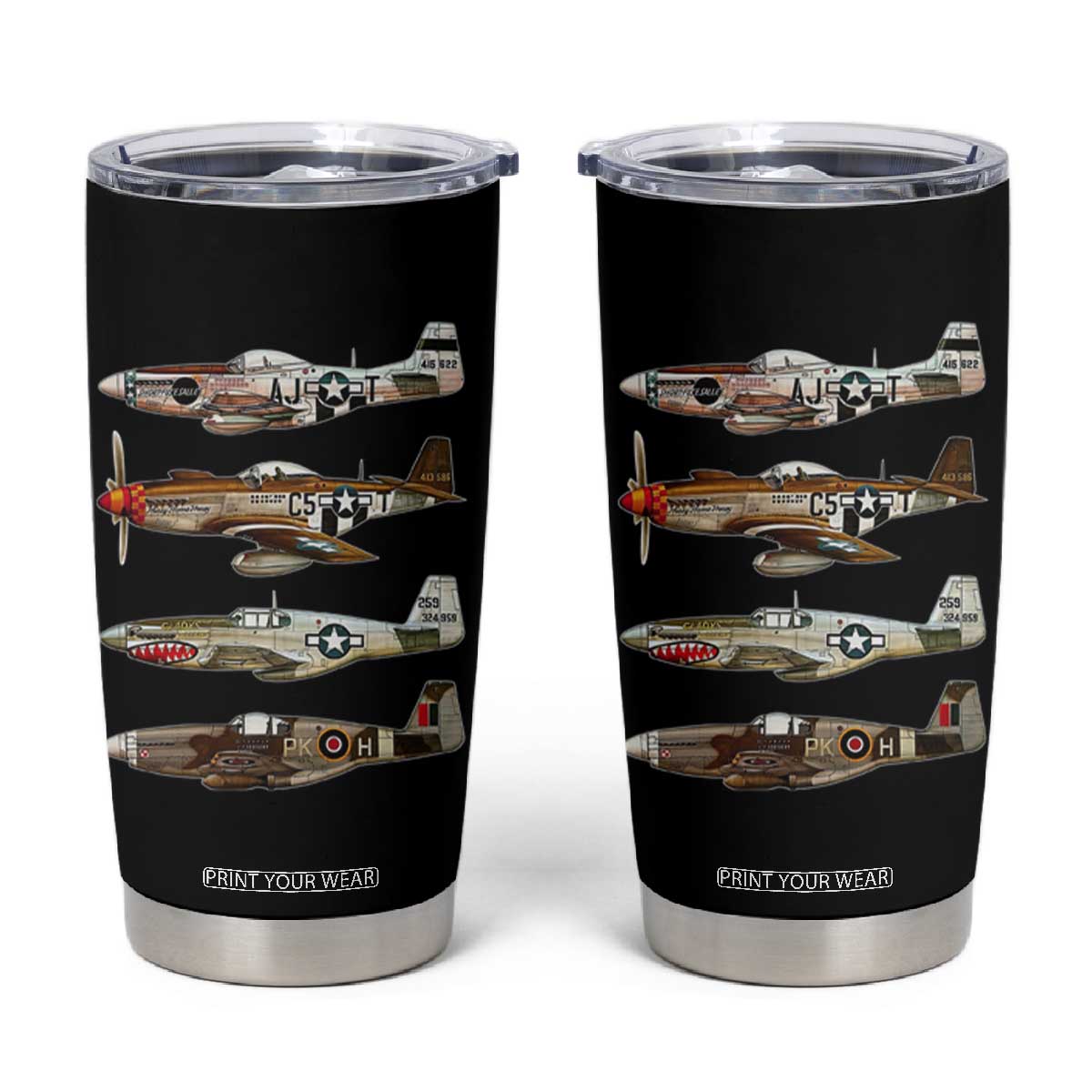 WW2 Warplanes B-17 P51 Tumbler Cup Vintage WWII Fighter Planes Iconic Military Aircraft TS02 Black Print Your Wear