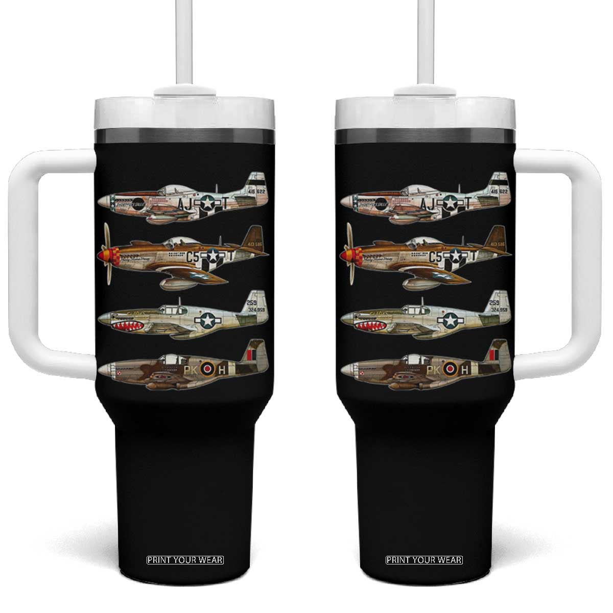 WW2 Warplanes B-17 P51 Tumbler With Handle Vintage WWII Fighter Planes Iconic Military Aircraft TS02 One Size: 40 oz Black Print Your Wear