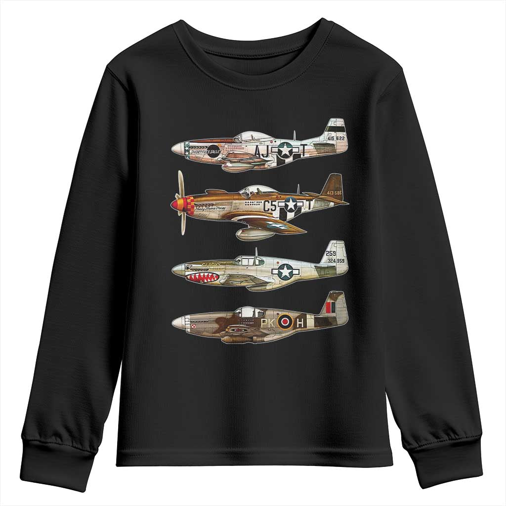 WW2 Warplanes B-17 P51 Youth Sweatshirt Vintage WWII Fighter Planes Iconic Military Aircraft TS02 Black Print Your Wear