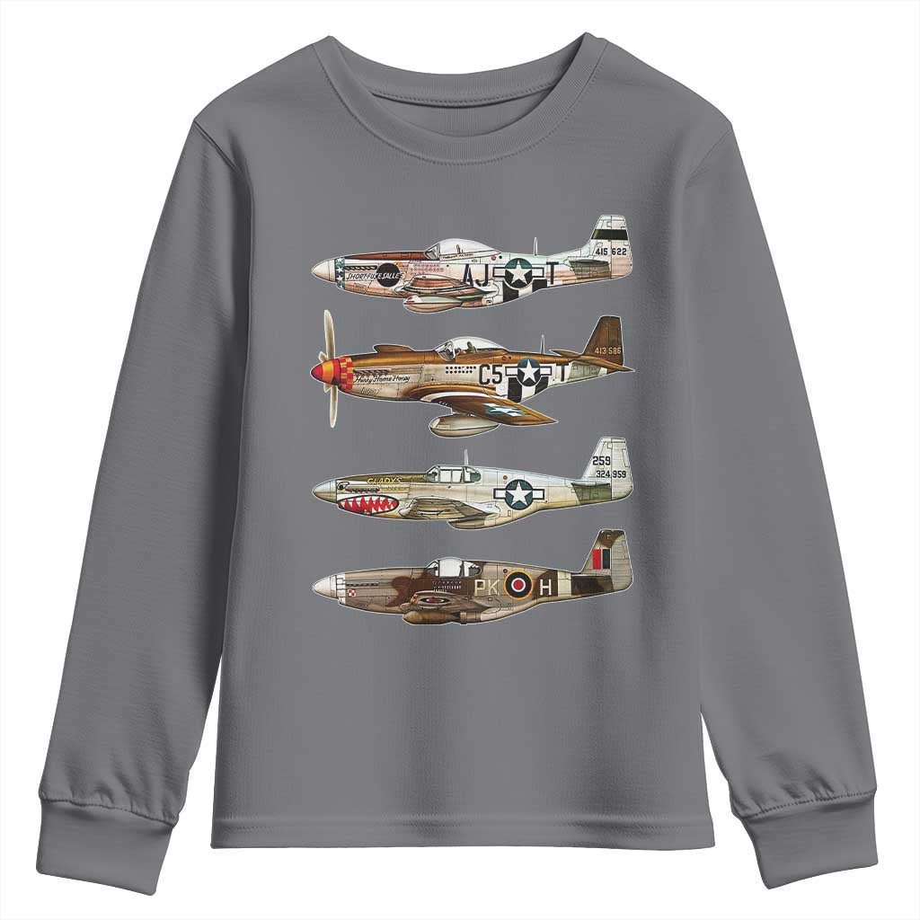 WW2 Warplanes B-17 P51 Youth Sweatshirt Vintage WWII Fighter Planes Iconic Military Aircraft TS02 Charcoal Print Your Wear