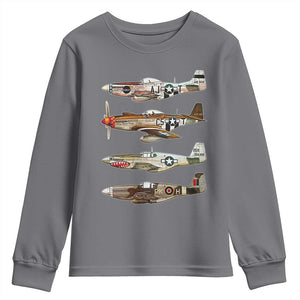 WW2 Warplanes B-17 P51 Youth Sweatshirt Vintage WWII Fighter Planes Iconic Military Aircraft TS02 Charcoal Print Your Wear