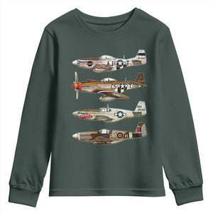 WW2 Warplanes B-17 P51 Youth Sweatshirt Vintage WWII Fighter Planes Iconic Military Aircraft TS02 Dark Forest Green Print Your Wear