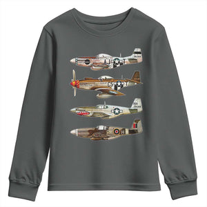 WW2 Warplanes B-17 P51 Youth Sweatshirt Vintage WWII Fighter Planes Iconic Military Aircraft TS02 Dark Heather Print Your Wear