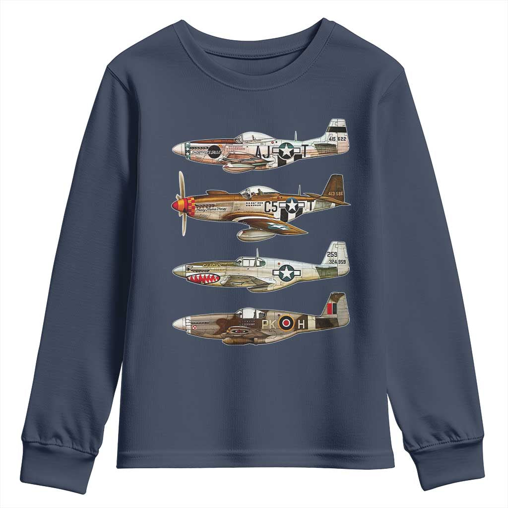 WW2 Warplanes B-17 P51 Youth Sweatshirt Vintage WWII Fighter Planes Iconic Military Aircraft TS02 Navy Print Your Wear