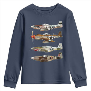 WW2 Warplanes B-17 P51 Youth Sweatshirt Vintage WWII Fighter Planes Iconic Military Aircraft TS02 Navy Print Your Wear