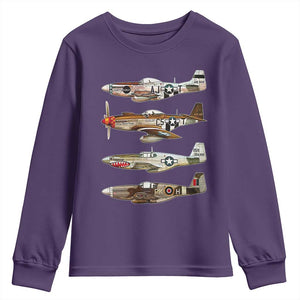 WW2 Warplanes B-17 P51 Youth Sweatshirt Vintage WWII Fighter Planes Iconic Military Aircraft TS02 Purple Print Your Wear