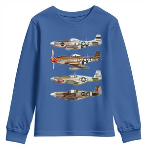 WW2 Warplanes B-17 P51 Youth Sweatshirt Vintage WWII Fighter Planes Iconic Military Aircraft TS02 Royal Blue Print Your Wear