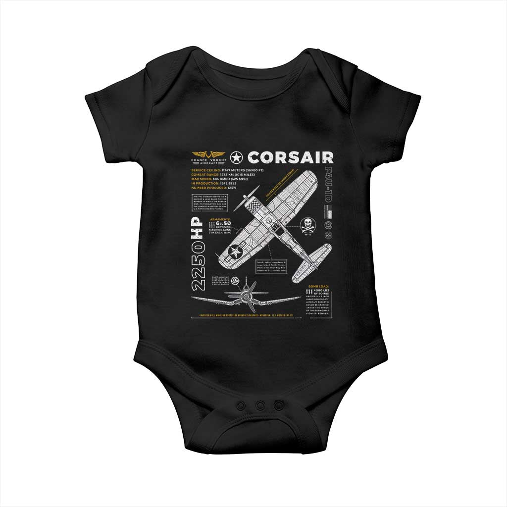 F4U Corsair Baby Onesie WW2 Fighter Plane US WWII Warbird Vintage TS02 Black Print Your Wear