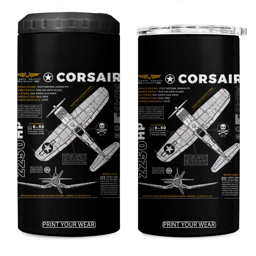 F4U Corsair 4 in 1 Can Cooler Tumbler WW2 Fighter Plane US WWII Warbird Vintage TS02 One Size: 16 oz Black Print Your Wear