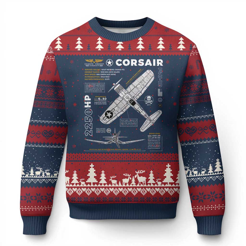 F4U Corsair Ugly Christmas Sweater WW2 Fighter Plane US WWII Warbird Vintage TS02 Navy Red Print Your Wear