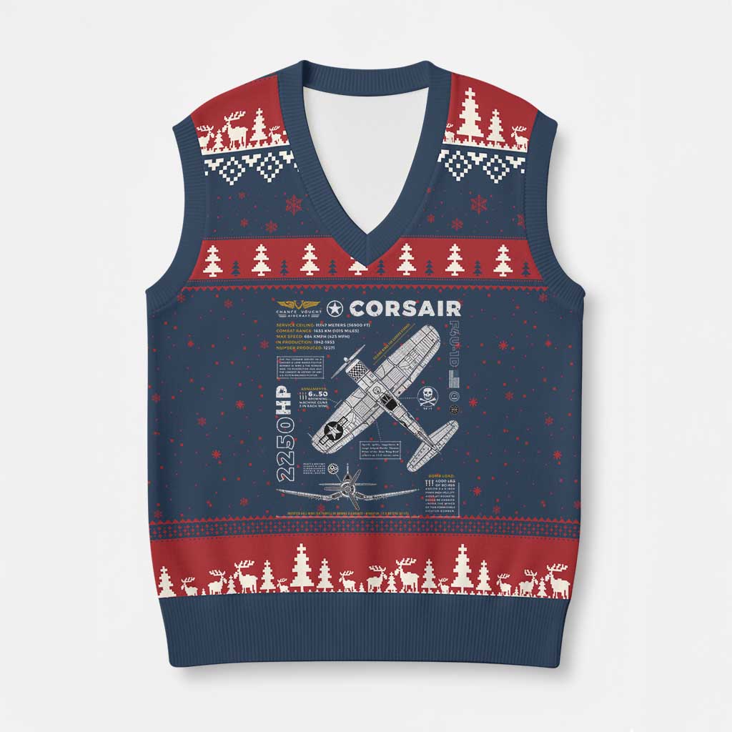 F4U Corsair V-Neck Knit Sweater Vest WW2 Fighter Plane US WWII Warbird Vintage TS02 Navy Red Print Your Wear
