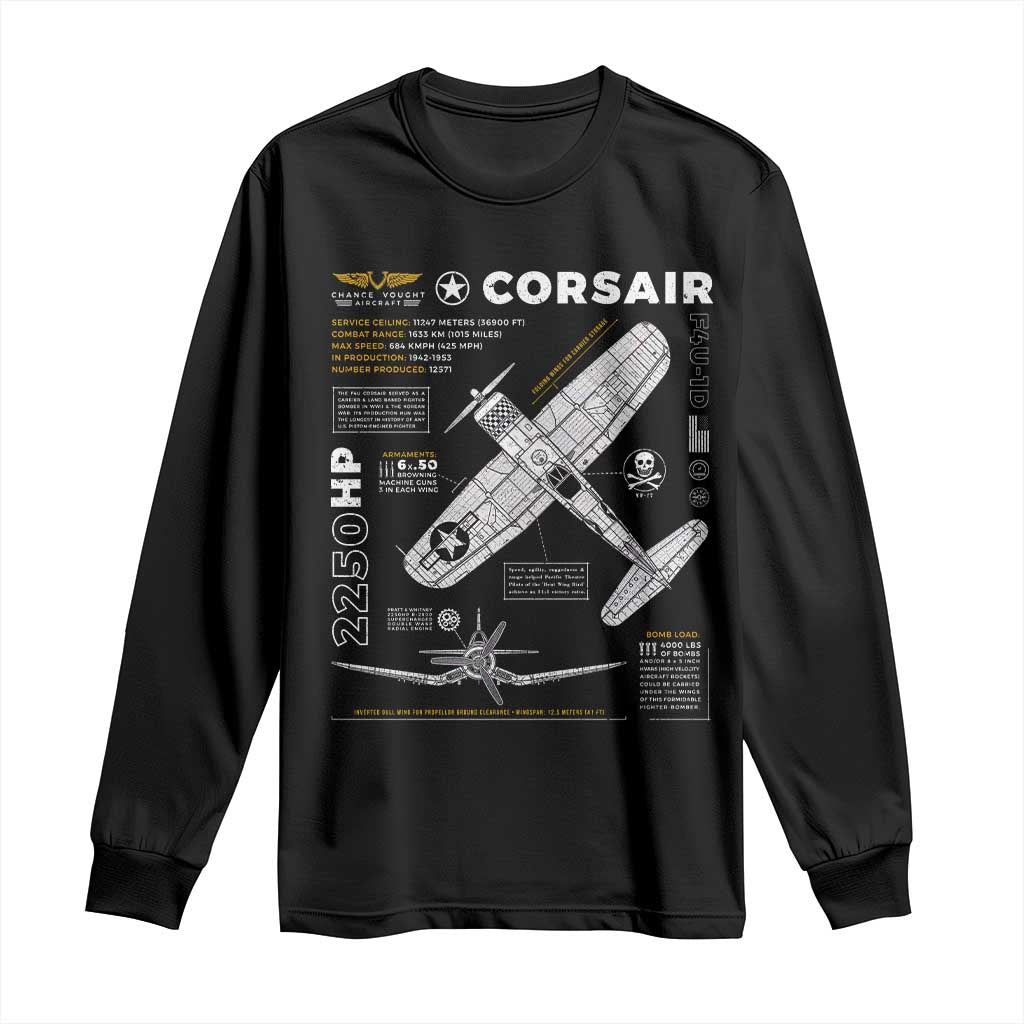 F4U Corsair Long Sleeve Shirt WW2 Fighter Plane US WWII Warbird Vintage TS02 Black Print Your Wear