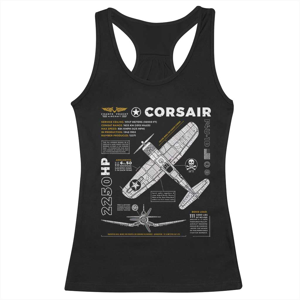 F4U Corsair Racerback Tank Top WW2 Fighter Plane US WWII Warbird Vintage TS02 Black Print Your Wear