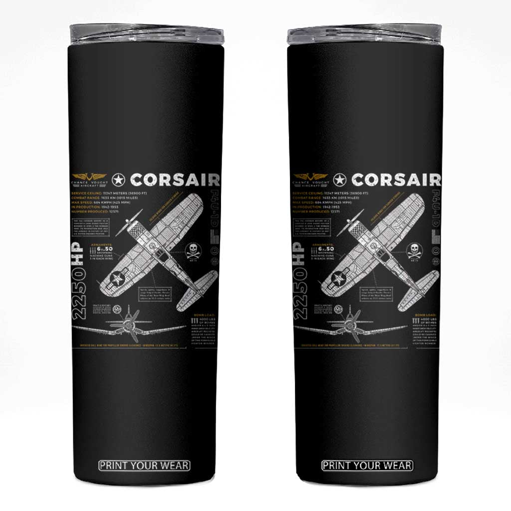 F4U Corsair Skinny Tumbler WW2 Fighter Plane US WWII Warbird Vintage TS02 Black Print Your Wear