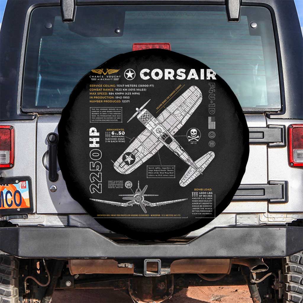 F4U Corsair Spare Tire Cover WW2 Fighter Plane US WWII Warbird Vintage TS02 No hole Black Print Your Wear