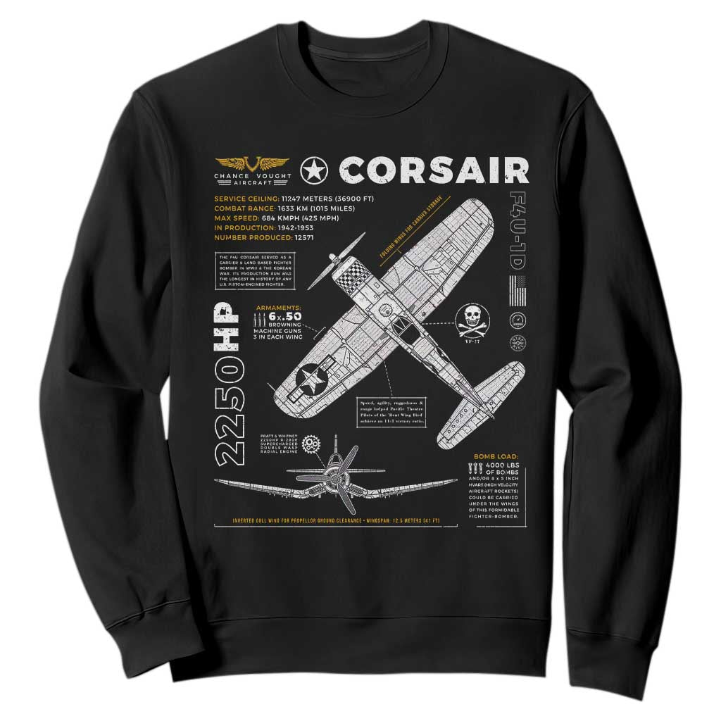 F4U Corsair Sweatshirt WW2 Fighter Plane US WWII Warbird Vintage TS02 Black Print Your Wear