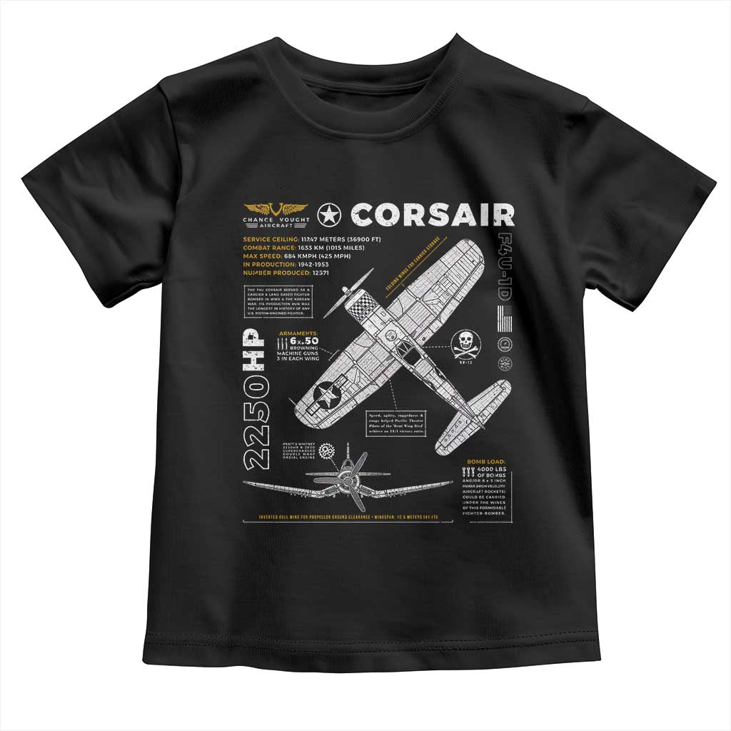 F4U Corsair Toddler T Shirt WW2 Fighter Plane US WWII Warbird Vintage TS02 Black Print Your Wear