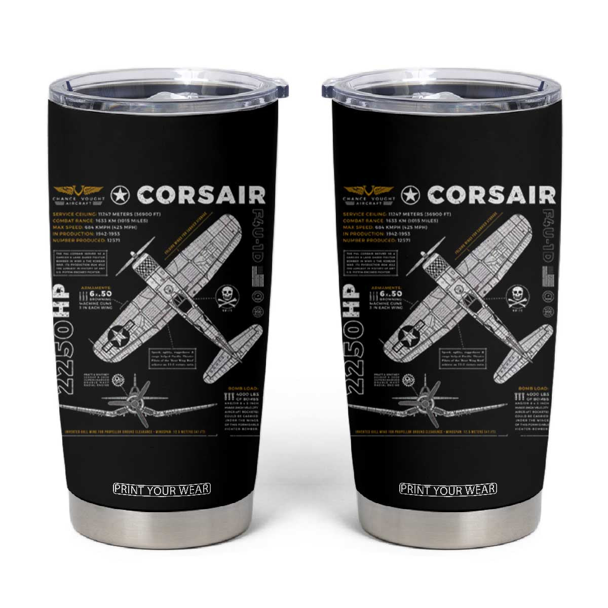 F4U Corsair Tumbler Cup WW2 Fighter Plane US WWII Warbird Vintage TS02 Black Print Your Wear