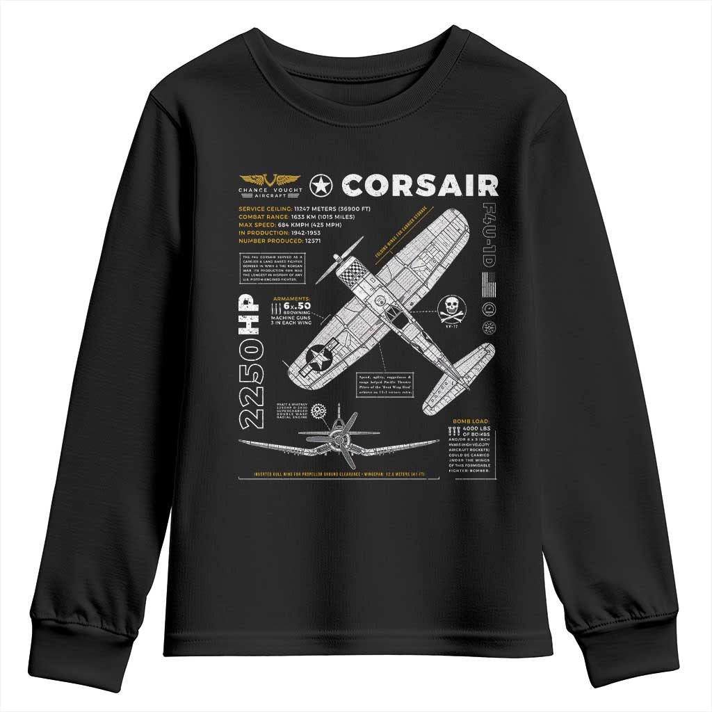 F4U Corsair Youth Sweatshirt WW2 Fighter Plane US WWII Warbird Vintage TS02 Black Print Your Wear