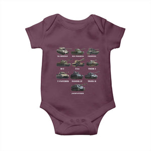 WW2 Tanks Baby Onesie M4 Sherman Panzer IV Tiger II T-34 History Buff TS02 Maroon Print Your Wear