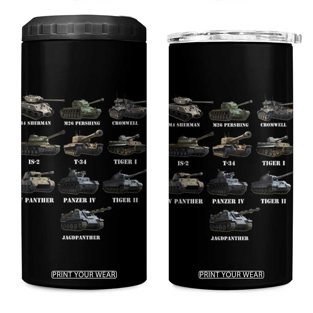 WW2 Tanks 4 in 1 Can Cooler Tumbler M4 Sherman Panzer IV Tiger II T-34 History Buff TS02 One Size: 16 oz Black Print Your Wear