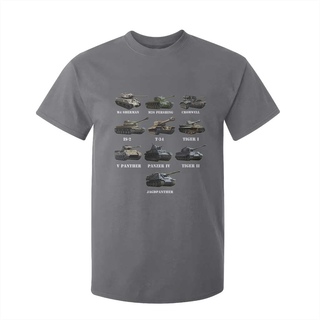 WW2 Tanks T Shirt For Kid M4 Sherman Panzer IV Tiger II T-34 History Buff TS02 Charcoal Print Your Wear