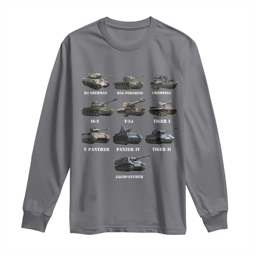 WW2 Tanks Long Sleeve Shirt M4 Sherman Panzer IV Tiger II T-34 History Buff TS02 Charcoal Print Your Wear