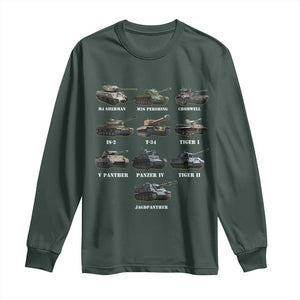 WW2 Tanks Long Sleeve Shirt M4 Sherman Panzer IV Tiger II T-34 History Buff TS02 Dark Forest Green Print Your Wear