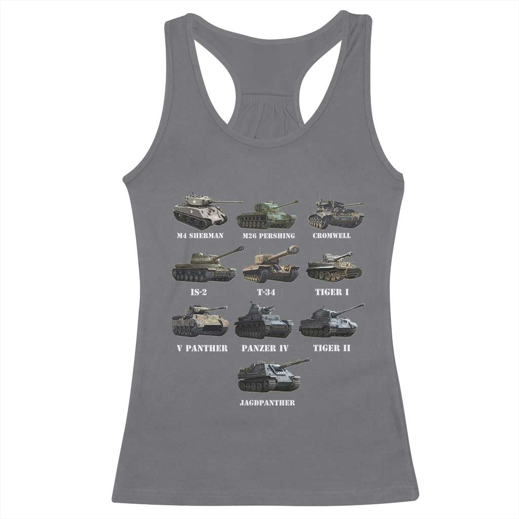 WW2 Tanks Racerback Tank Top M4 Sherman Panzer IV Tiger II T-34 History Buff TS02 Charcoal Print Your Wear