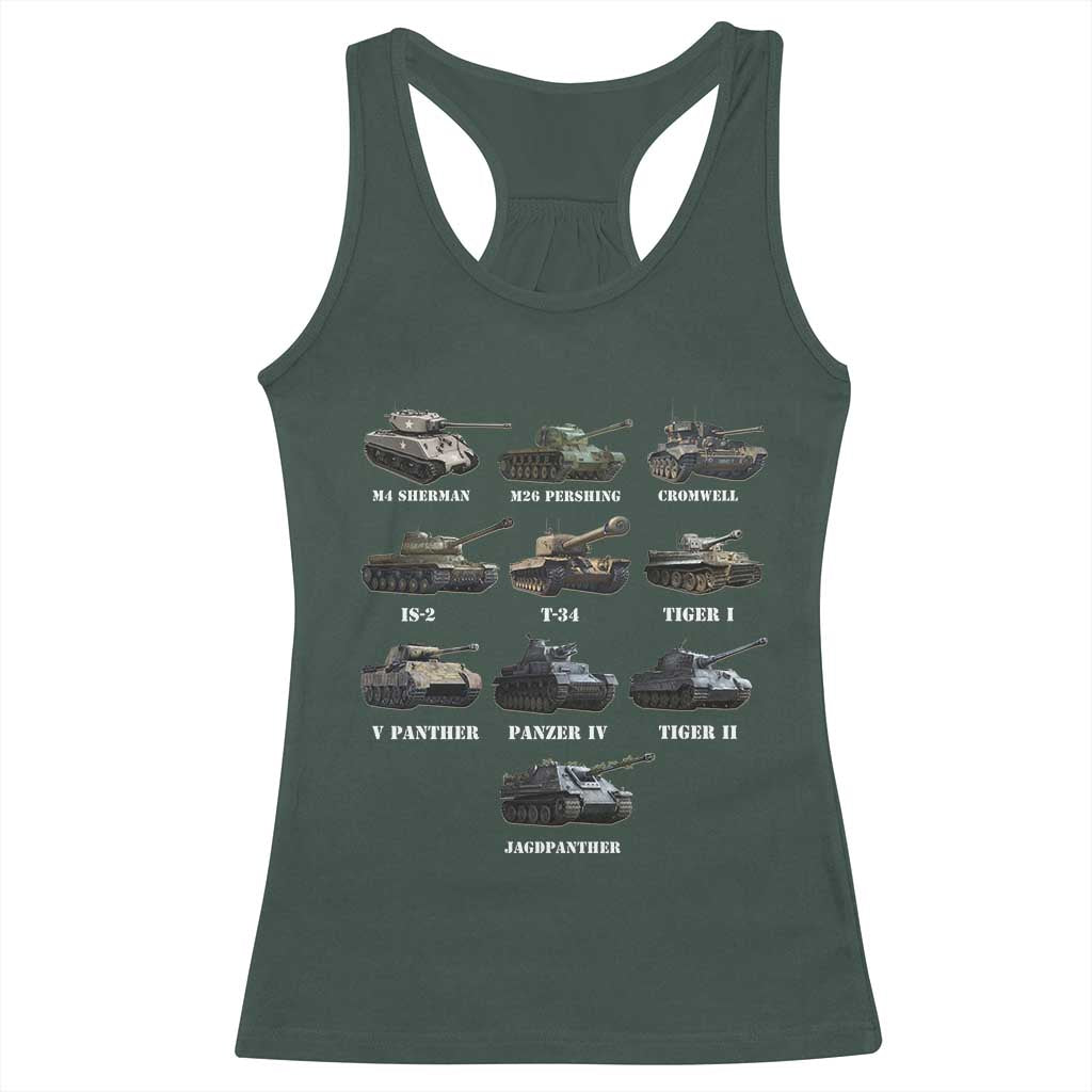 WW2 Tanks Racerback Tank Top M4 Sherman Panzer IV Tiger II T-34 History Buff TS02 Dark Forest Green Print Your Wear