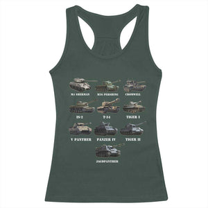 WW2 Tanks Racerback Tank Top M4 Sherman Panzer IV Tiger II T-34 History Buff TS02 Dark Forest Green Print Your Wear