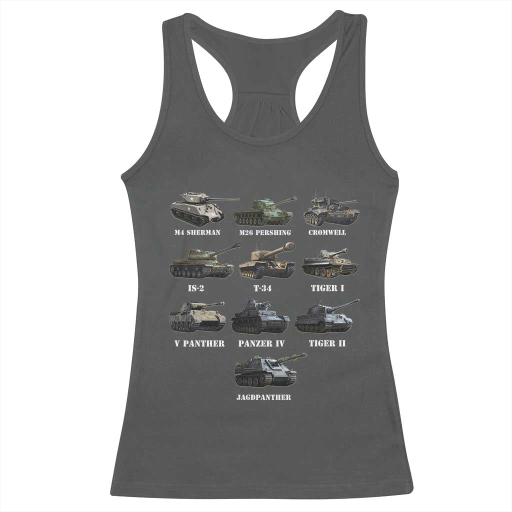 WW2 Tanks Racerback Tank Top M4 Sherman Panzer IV Tiger II T-34 History Buff TS02 Dark Heather Print Your Wear