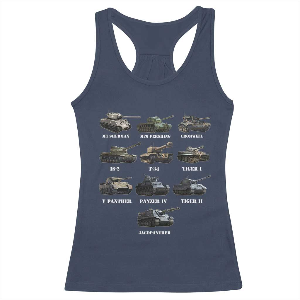 WW2 Tanks Racerback Tank Top M4 Sherman Panzer IV Tiger II T-34 History Buff TS02 Navy Print Your Wear