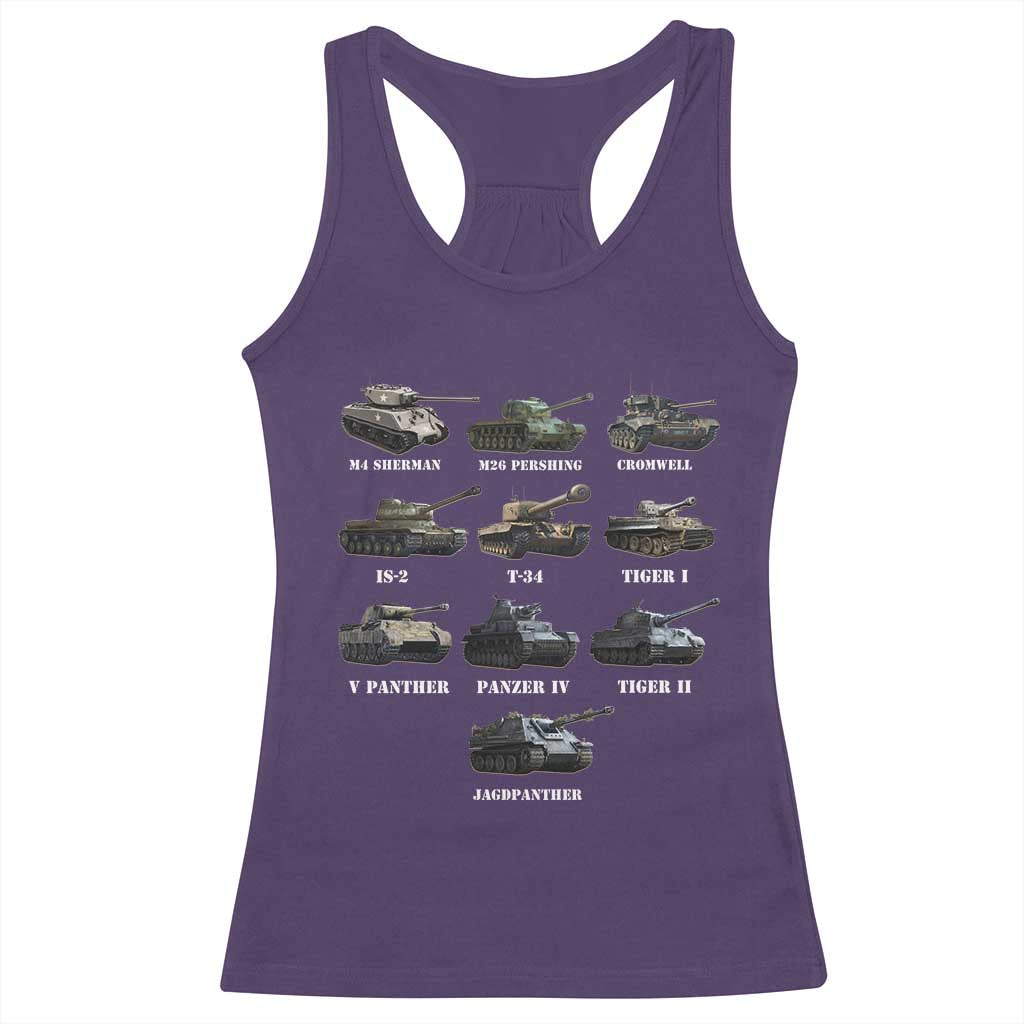 WW2 Tanks Racerback Tank Top M4 Sherman Panzer IV Tiger II T-34 History Buff TS02 Purple Print Your Wear