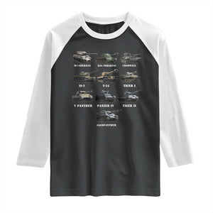 WW2 Tanks Raglan Shirt M4 Sherman Panzer IV Tiger II T-34 History Buff TS02 Black White Print Your Wear
