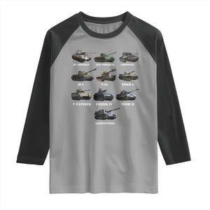 WW2 Tanks Raglan Shirt M4 Sherman Panzer IV Tiger II T-34 History Buff TS02 Sport Gray Black Print Your Wear