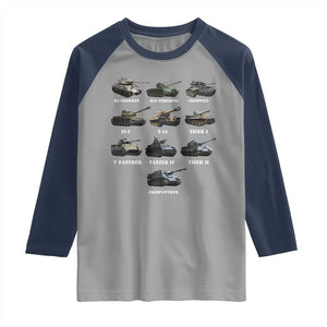 WW2 Tanks Raglan Shirt M4 Sherman Panzer IV Tiger II T-34 History Buff TS02 Sport Gray Navy Print Your Wear