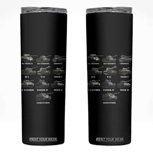 WW2 Tanks Skinny Tumbler M4 Sherman Panzer IV Tiger II T-34 History Buff TS02 Black Print Your Wear