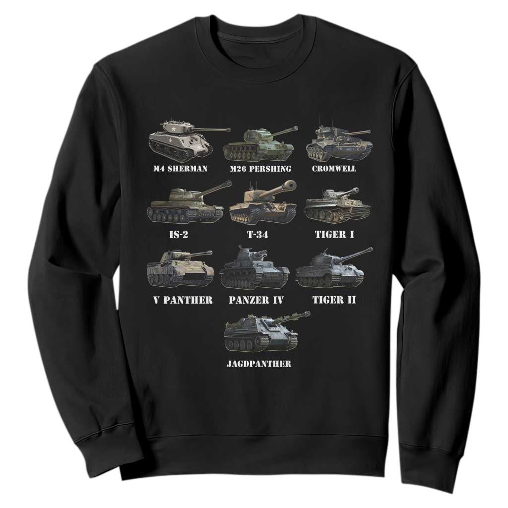 WW2 Tanks Sweatshirt M4 Sherman Panzer IV Tiger II T-34 History Buff TS02 Black Print Your Wear