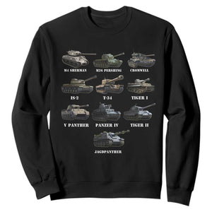 WW2 Tanks Sweatshirt M4 Sherman Panzer IV Tiger II T-34 History Buff TS02 Black Print Your Wear