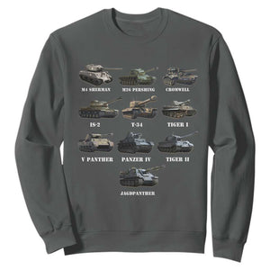 WW2 Tanks Sweatshirt M4 Sherman Panzer IV Tiger II T-34 History Buff TS02 Dark Heather Print Your Wear