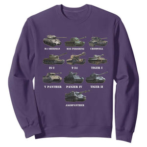 WW2 Tanks Sweatshirt M4 Sherman Panzer IV Tiger II T-34 History Buff TS02 Purple Print Your Wear