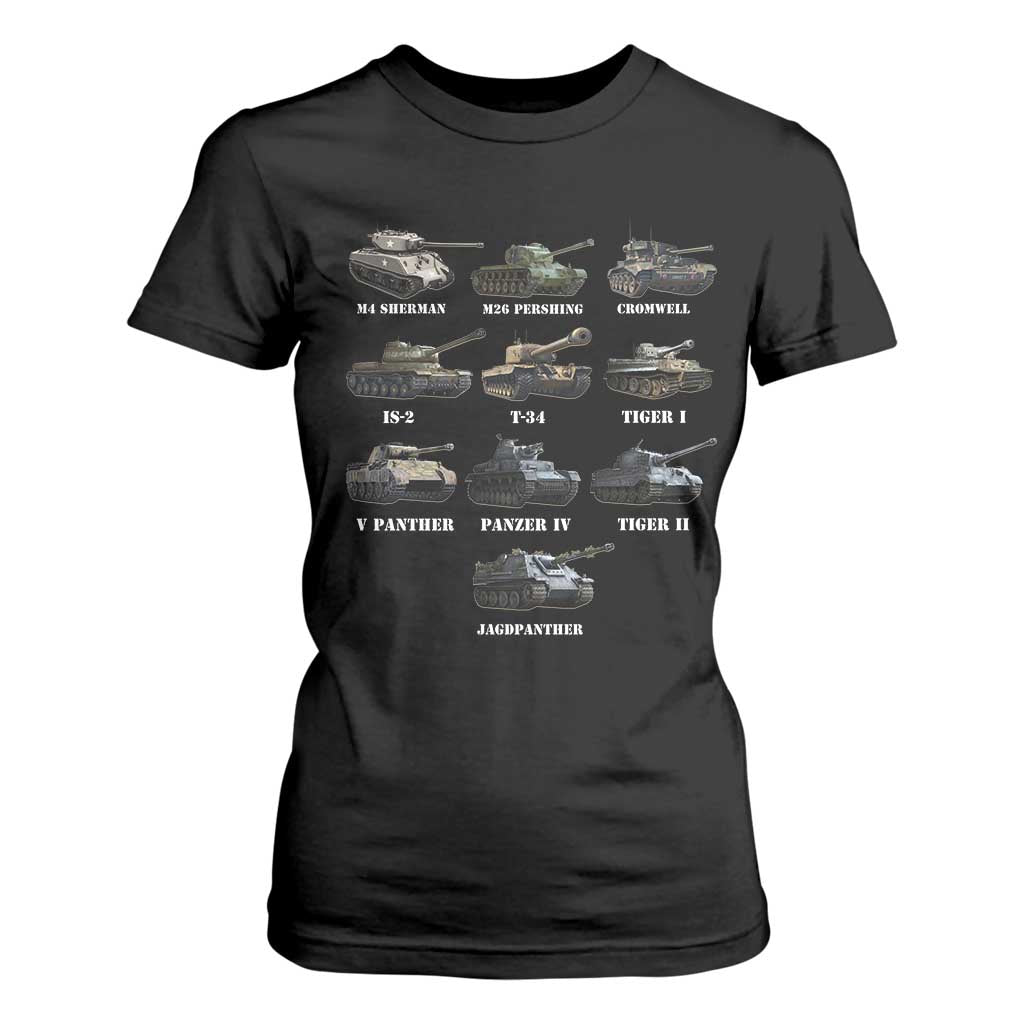 WW2 Tanks T Shirt For Women M4 Sherman Panzer IV Tiger II T-34 History Buff TS02 Black Print Your Wear