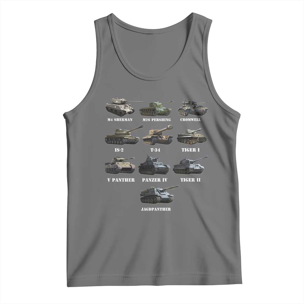 WW2 Tanks Tank Top M4 Sherman Panzer IV Tiger II T-34 History Buff TS02 Black Heather Print Your Wear